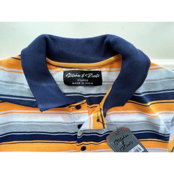 Stitches & Rivets Yellow Striped Polo Shirt Short Sleeve Casual Size XL - Picture 11 of 12